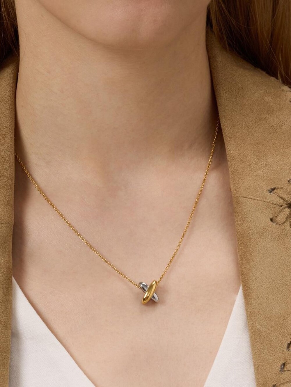 Two Tone Gold & Silver Pendant Necklace Minimalist Jewelry - Picture 2 of 16